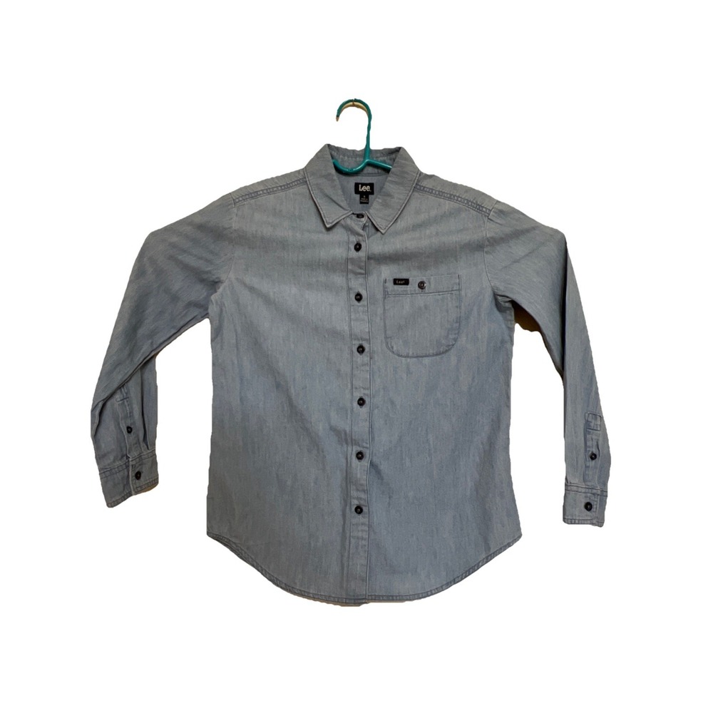 Lee Button Up Shirt Women Size S‎  Blue Collared Pocket Long Sleeve 100% Cotton